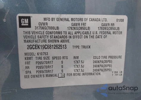 2008 Chevrolet Silverado 1500 Lt1 z USA, uszkodzony, nr VIN 2GCEK19C681262513